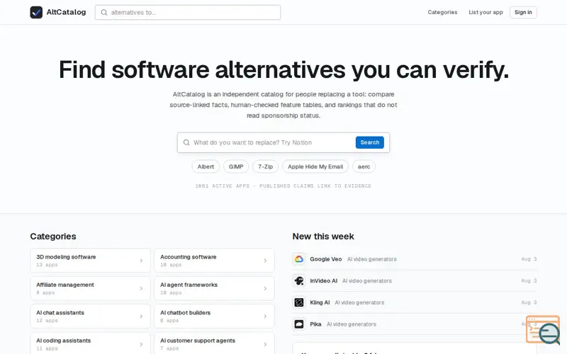 Screenshot of AltCatalog