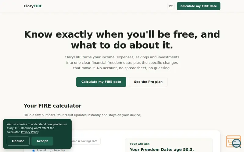 Screenshot of ClaryFIRE