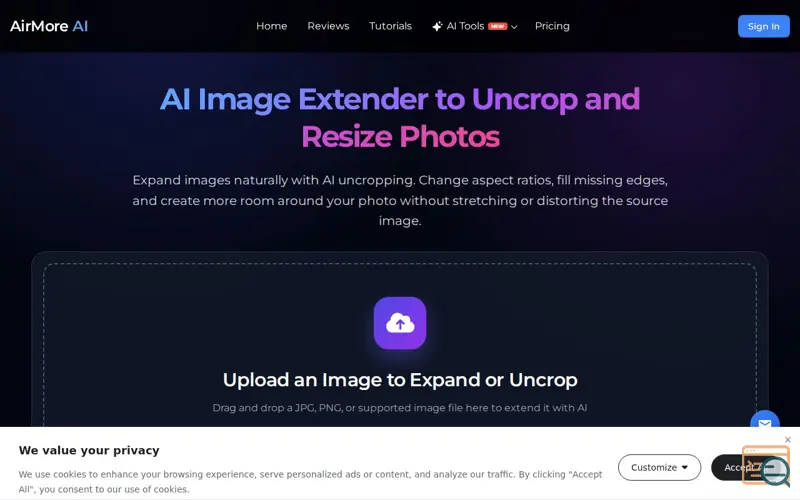 Screenshot of AirMore ai image extender