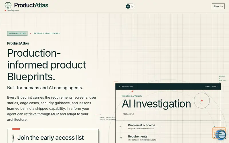 Screenshot of ProductAtlas — Product knowledge, mapped, a launch using SuperAGI