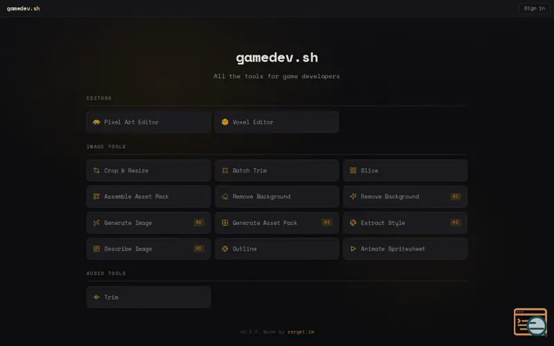 Screenshot of gamedev.sh
