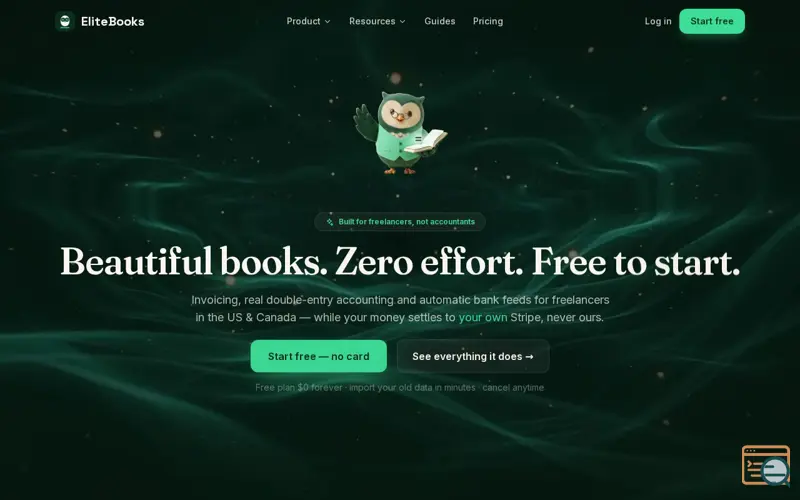 Screenshot of EliteBooks — Free AI bookkeeping for freelancers