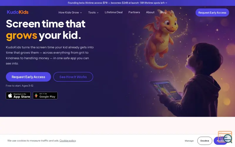 Screenshot of Kudo Kids | Ages 3-12, a launch using Facebook