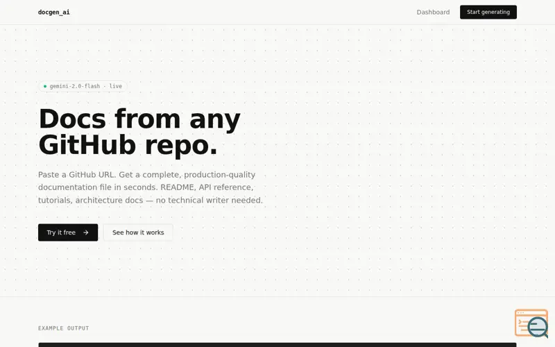 Screenshot of docgen.ai Instant docs for GitHub repo