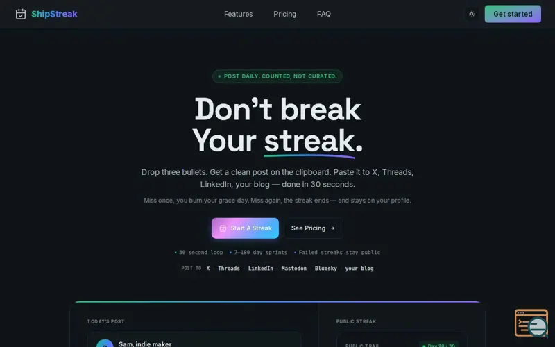 Screenshot of ShipStreak