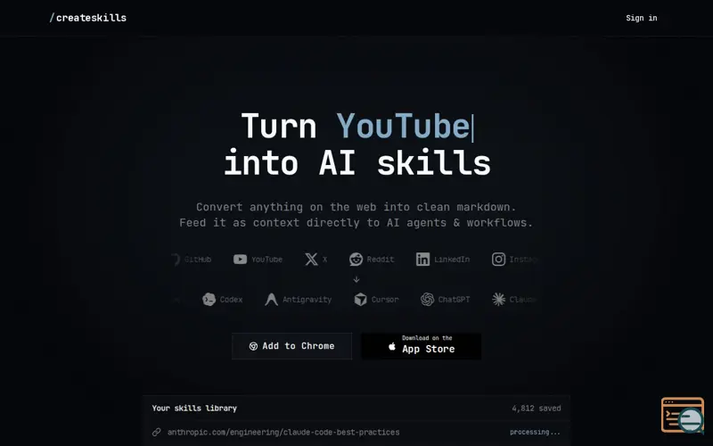 Screenshot of createskills