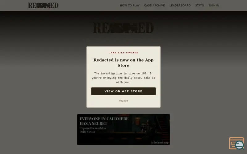 Screenshot of Redacted: Daily Case File, a launch using BuildHop