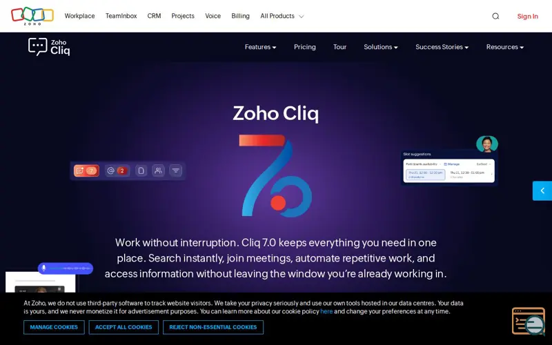 Screenshot of Zoho Cliq 7.0