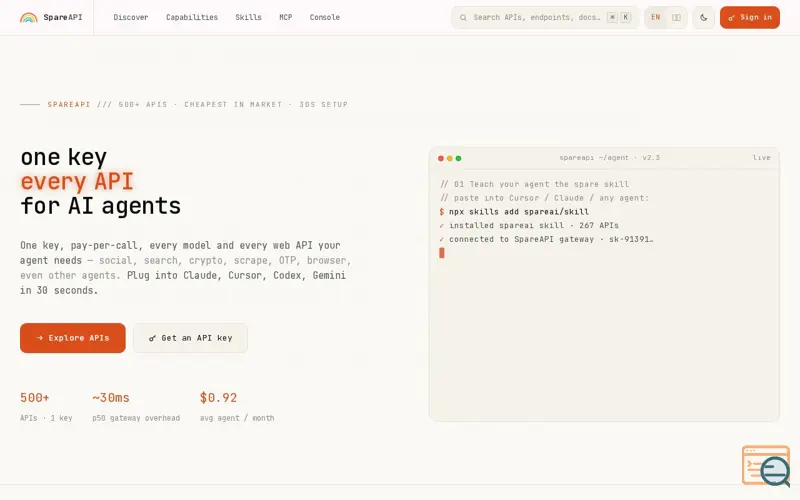 Screenshot of SpareAPI
