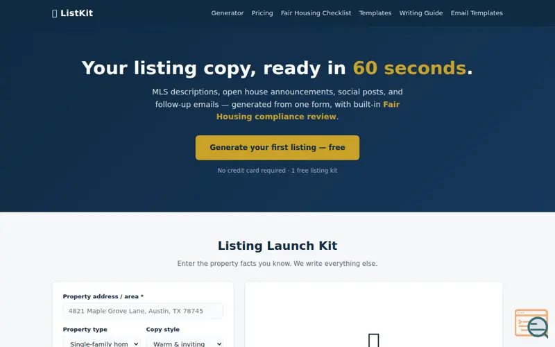 Screenshot of ListKit — Real Estate Listing