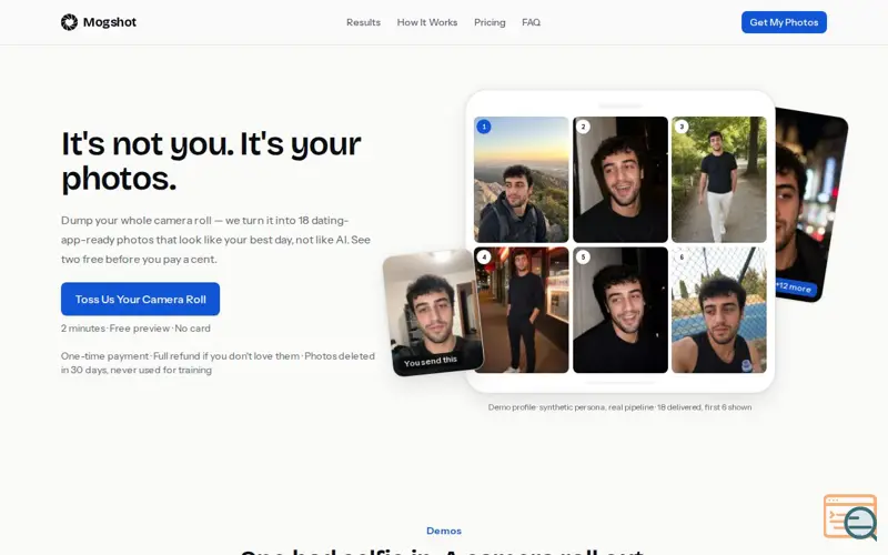 Screenshot of Mogshot — Dating photos that actually look like you