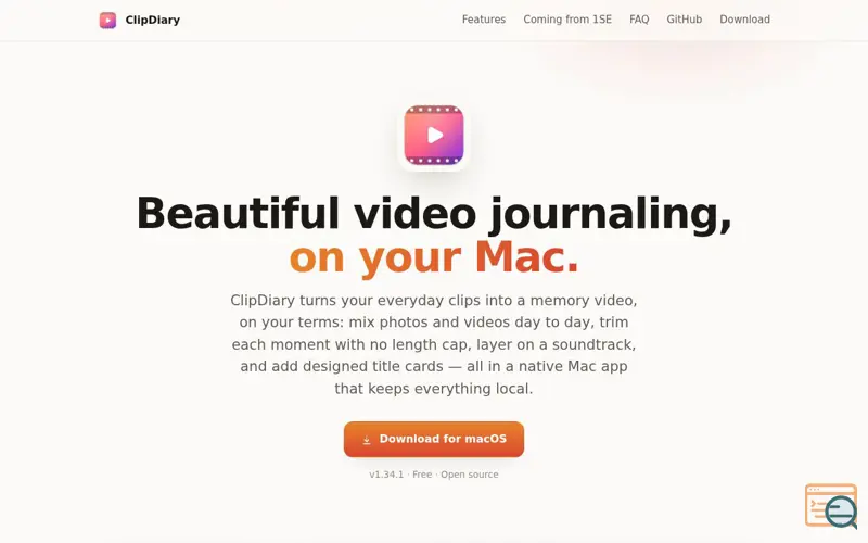 Screenshot of ClipDiary: beautiful video journaling on your Mac