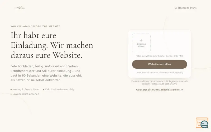 Screenshot of unfola – Aus eurer Einladung wird eure Hochzeitswebsite
