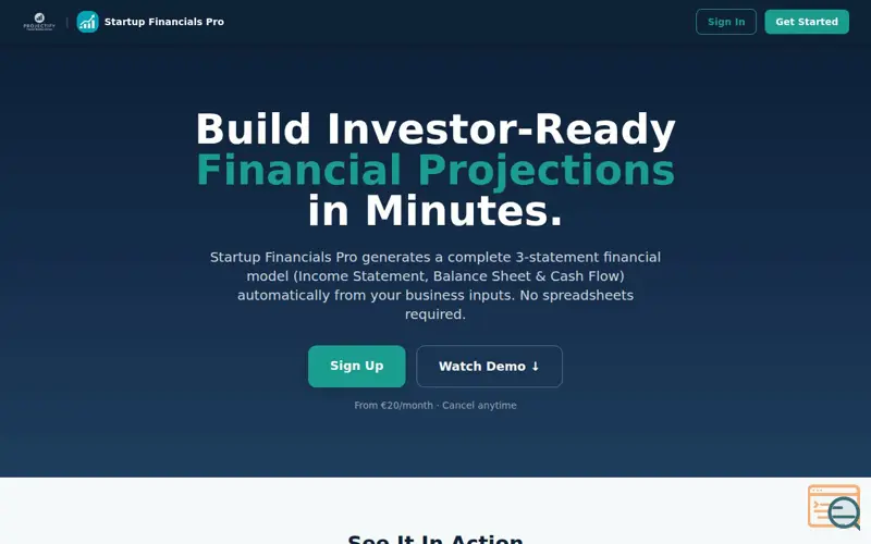 Screenshot of Startup Financials Pro