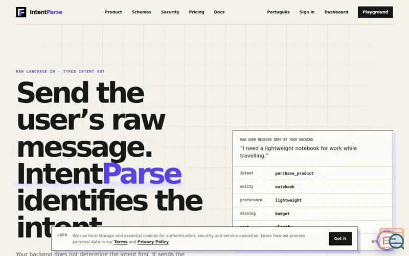 Screenshot of IntentParse