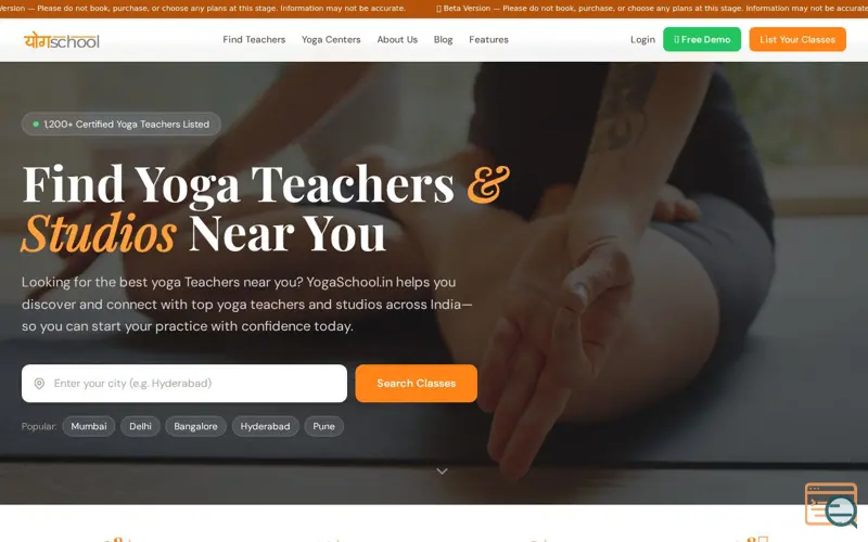 Screenshot of YogaSchool.in