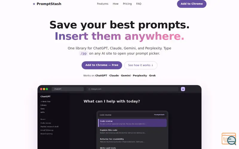Screenshot of PromptStash