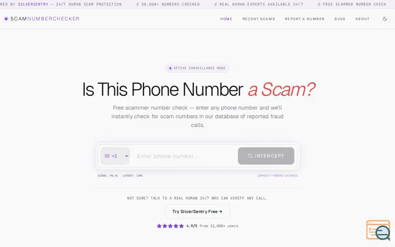 Screenshot of Scam Number Checker
