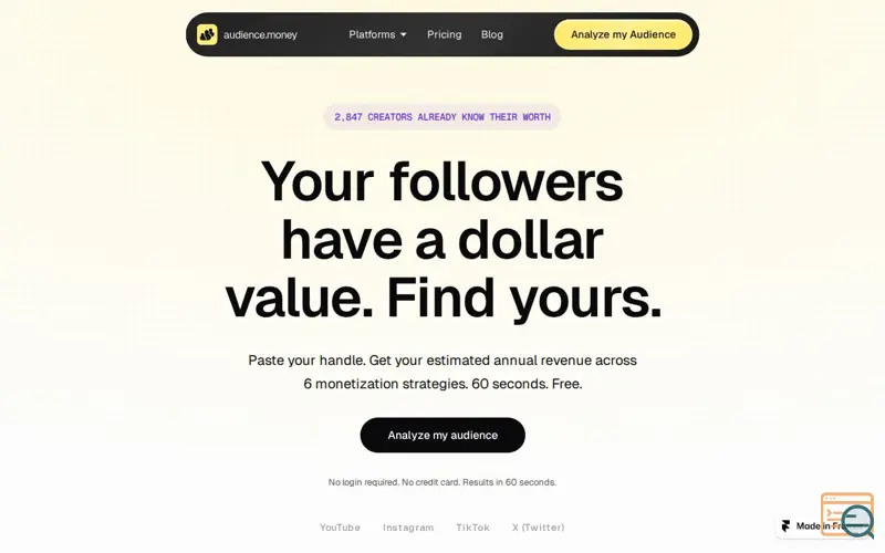 Screenshot of audience.money