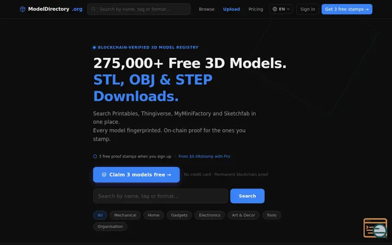 Screenshot of ModelDirectory.org