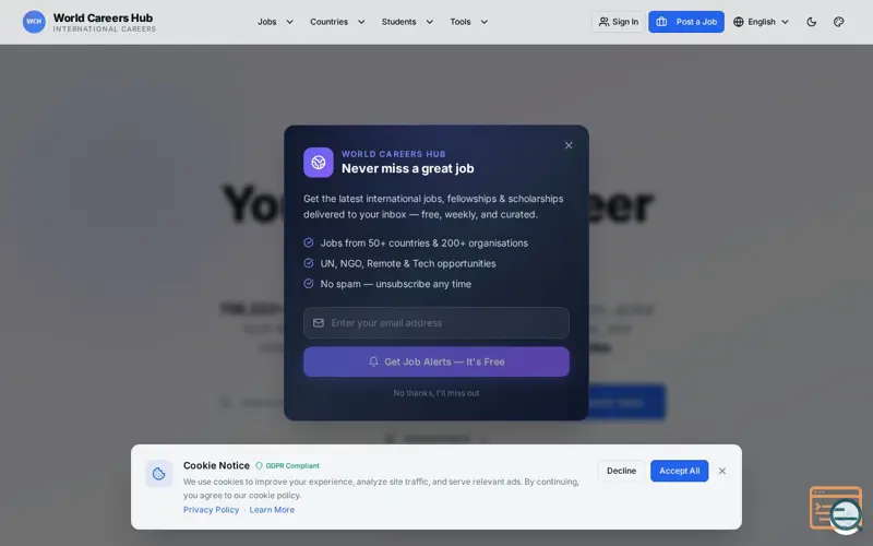 Screenshot of World Careers Hub, a launch using Grow by Mediavine