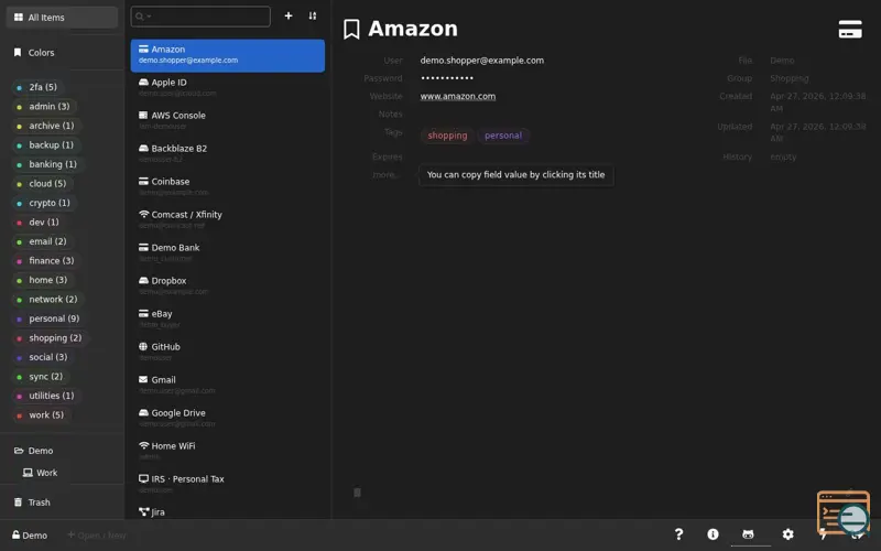 Screenshot of KeeWebX