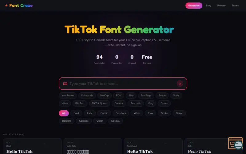 Screenshot of Font Craze