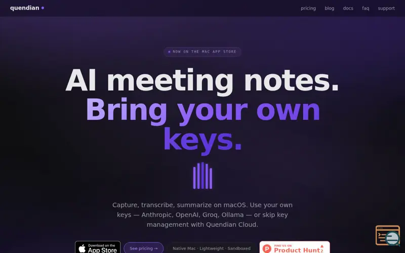Screenshot of Quendian — AI meeting notes for macOS