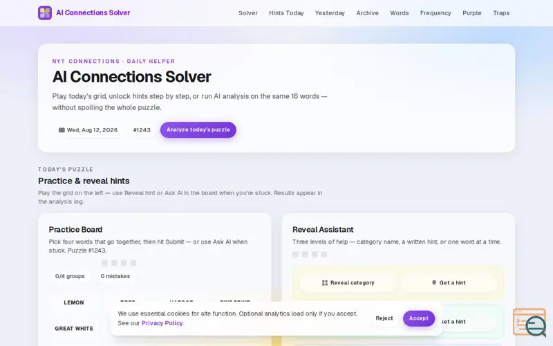 Screenshot of AI Connections Solver