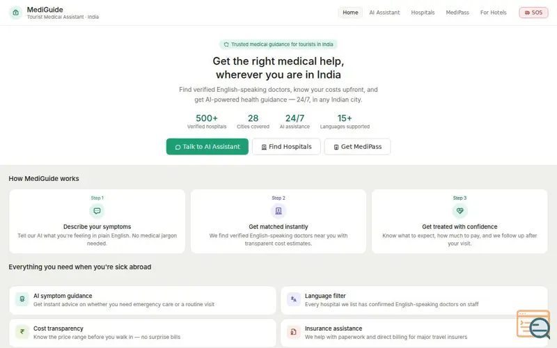 Screenshot of MediGuide — Tourist Medical Assistant