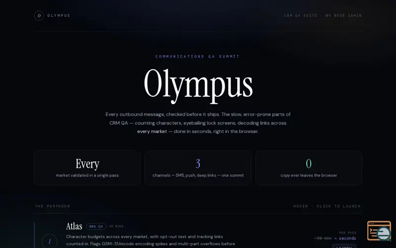 Screenshot of Olympus — CRM QA Suite