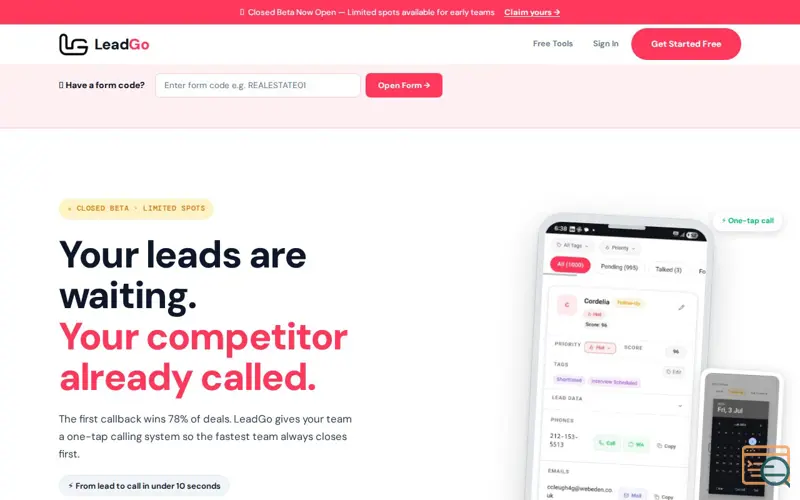 Screenshot of LeadGo CRM