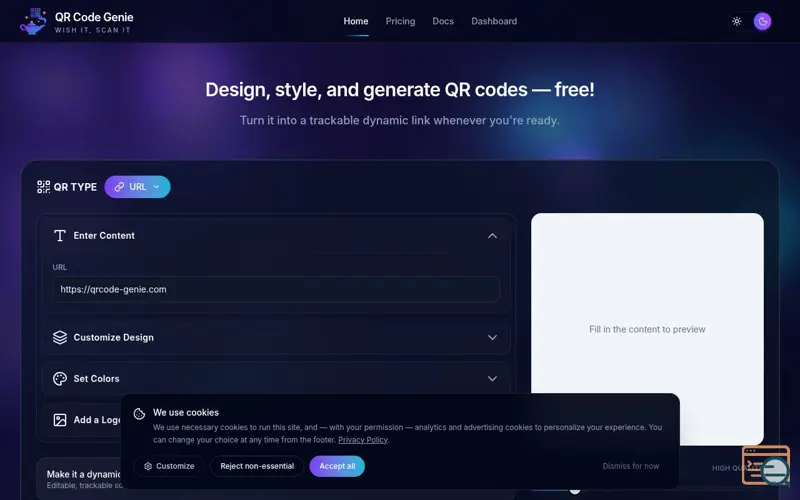 Screenshot of Free QR Code Generator | No Expiration & Vector SVG Export