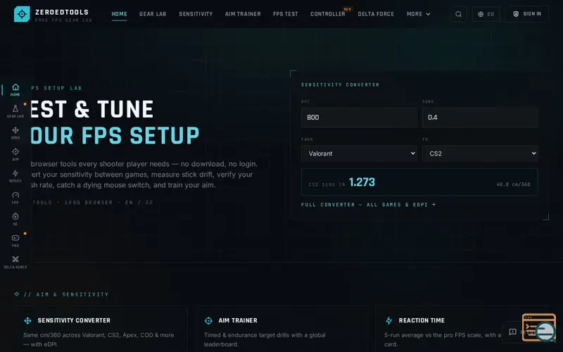 Screenshot of ZeroedTools, a launch using Vite