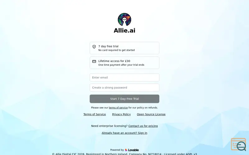 Screenshot of Allie.ai