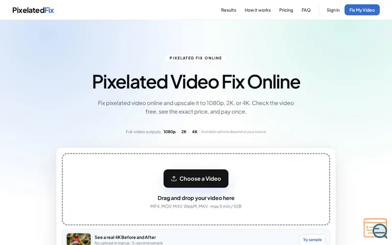 Screenshot of Pixelated Video Fix Online & AI Video Upscaler | PixelatedFix