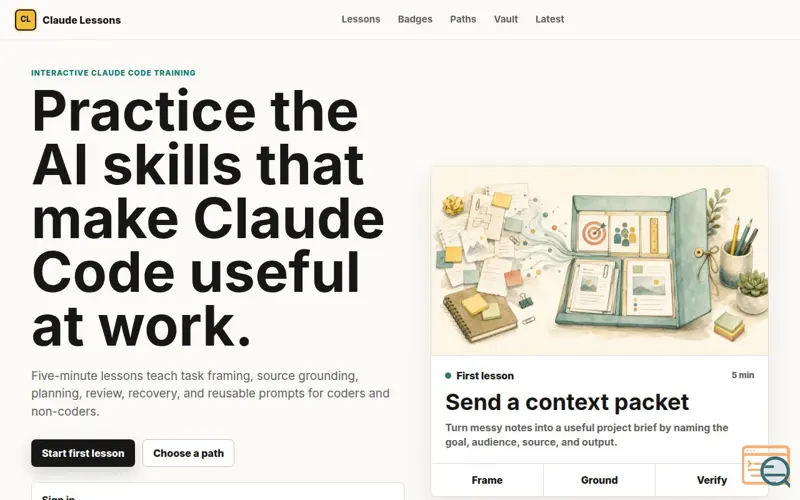 Screenshot of Claude Lessons