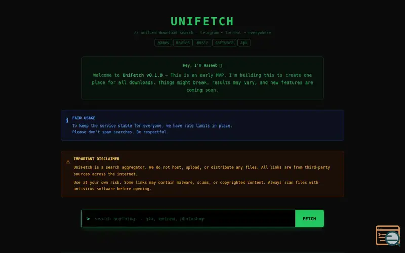 Screenshot of Unifetch