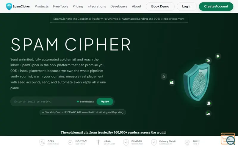 Screenshot of SpamCipher