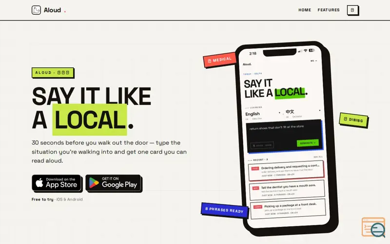 Screenshot of Aloud · Say it like a local