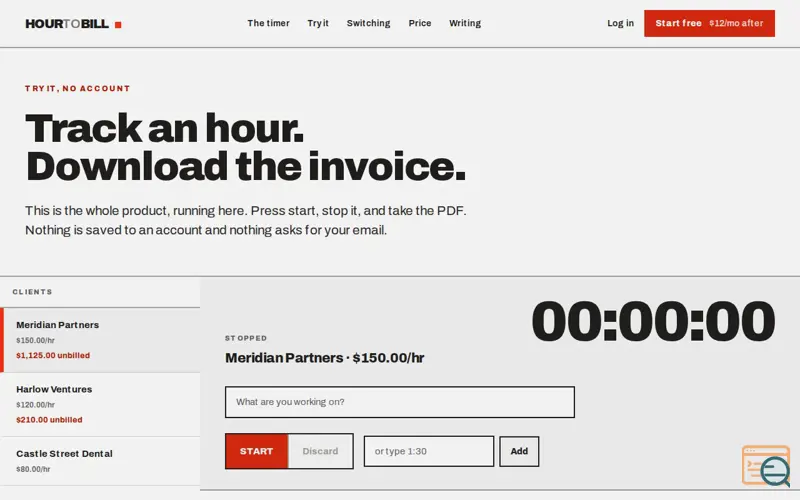 Screenshot of Hourtobill