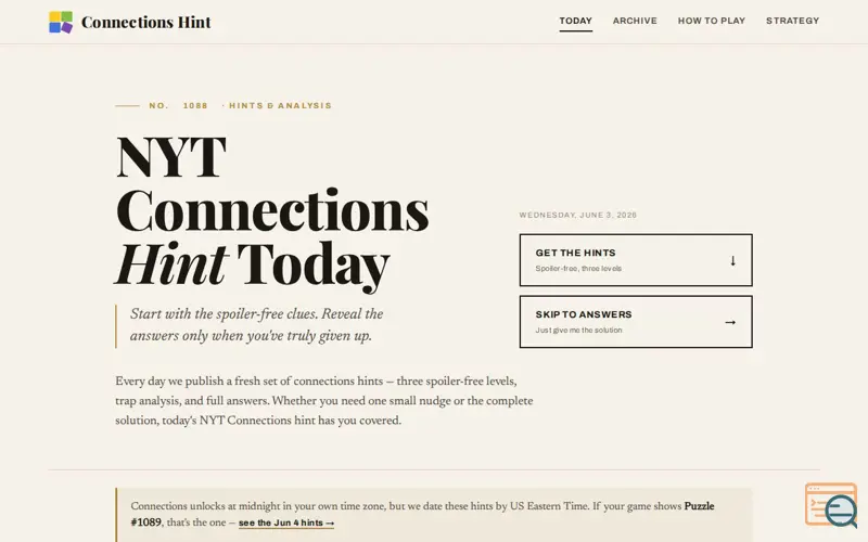 Screenshot of Connections Hint