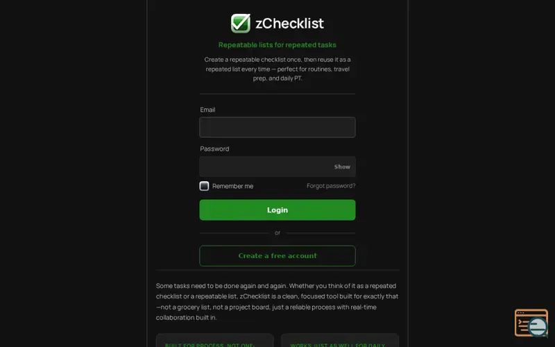 Screenshot of zChecklist