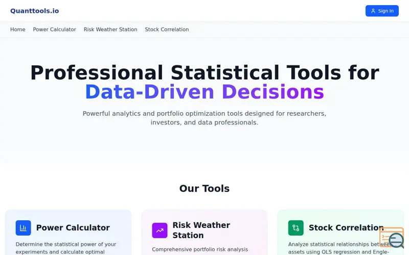 Screenshot of Quanttools.io