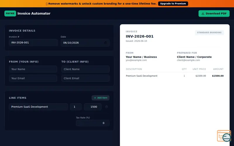 Screenshot of PAYME Invoice Automator