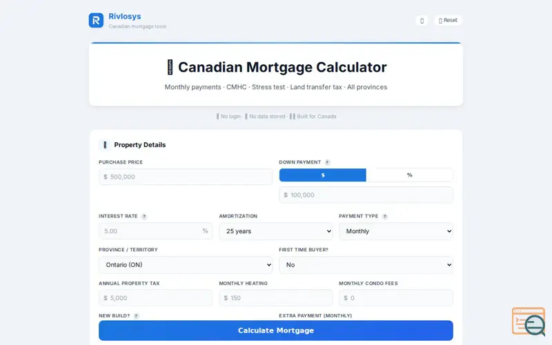 Screenshot of Rivlosys Mortgage Calculator