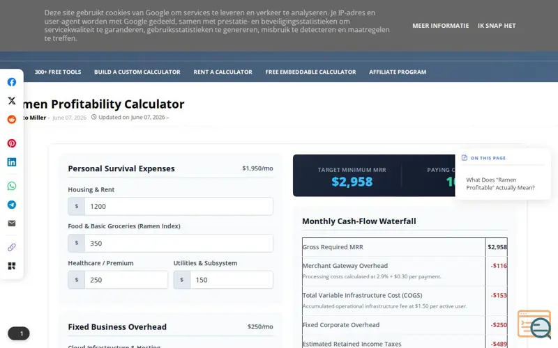 Screenshot of Ramen Profitability Calculator
