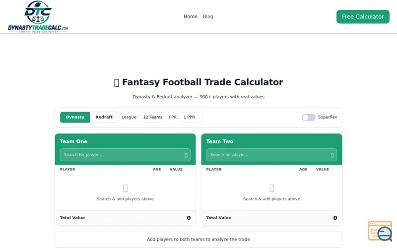 Screenshot of dynastytradecalc.com