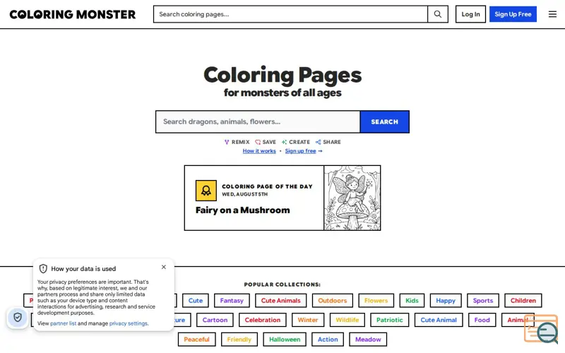 Screenshot of Free Coloring Pages (Make Your Own!) • Coloring Monster