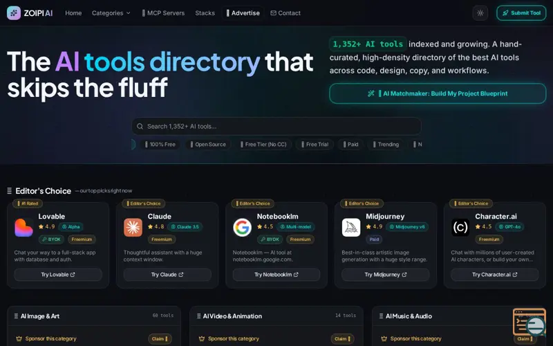 Screenshot of Zoipi – AI Tools Directory